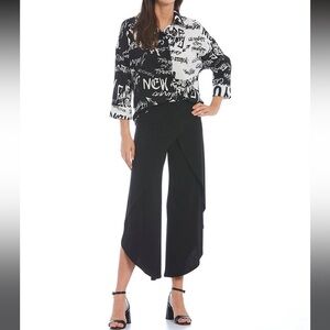 IC Collection Knit Jersey Side Wrap Angled Leg Pull On Cropped Pant
